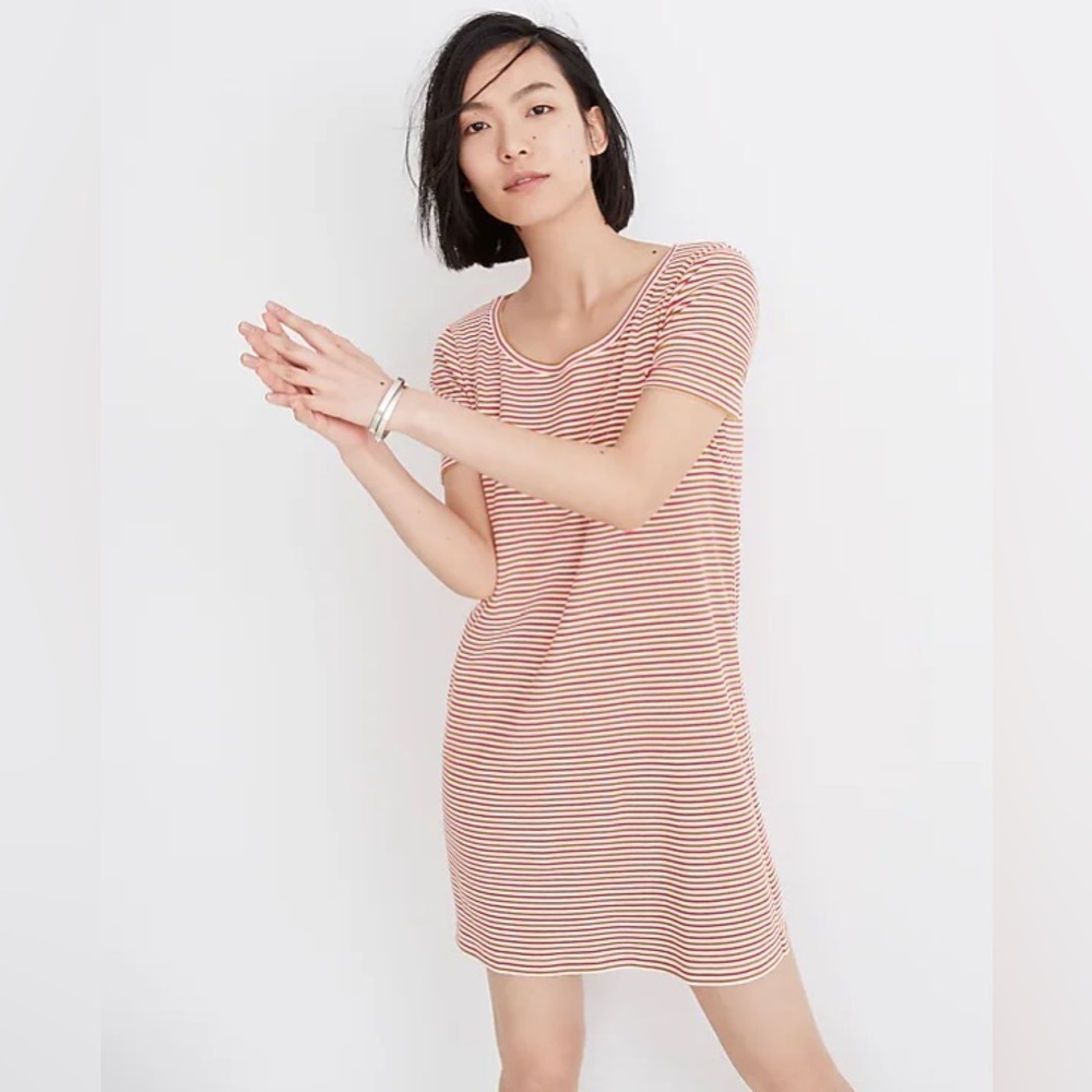 Madewell Swingy Tee Dress in Cloud Lining Bikini Stripe Cotton Modal -Small